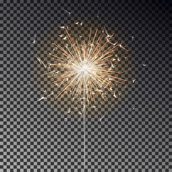 Fuego de Bengala. Año nuevo vela chispeante aislado sobre fondo negro. Efecto de luz vectorial realista. Fondo de la fiesta. Fuegos artificiales vectoriales Sparkler. Luz mágica. Ilustración de decoración de Navidad invierno Gráficos Vectoriales