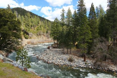 Bir nehir rapids California enroute Lake Tahoe dağlarda ile.