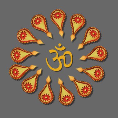 Mutlu Diwali tebrik diya veya bir daire içinde ışıklar ile.