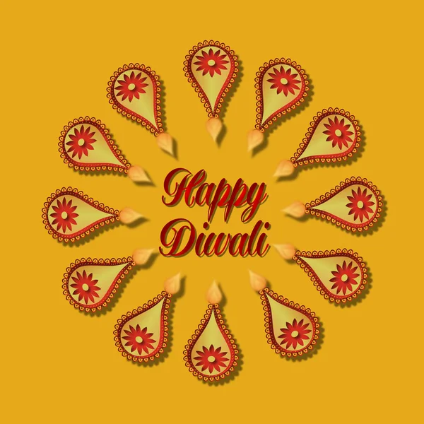 Happy Diwali Hälsning Med Diya Eller Lampor Cirkel — Stockfoto