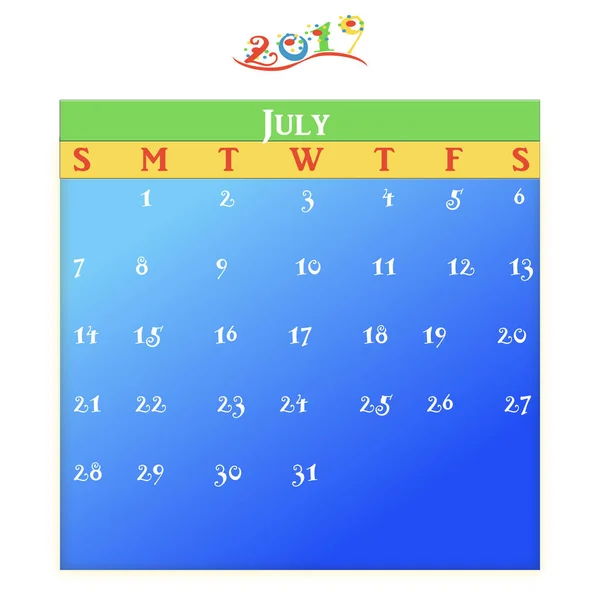 Monthly Calendar Blue Green Yellow Red Theme — Stock Photo, Image