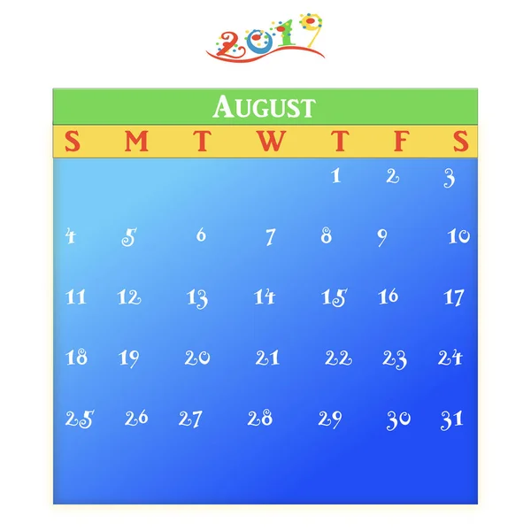 Calendario Mensile Con Tema Blu Verde Giallo Rosso — Foto Stock