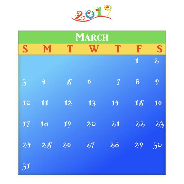 Monthly Calendar Blue Green Yellow Red Theme — Stock Photo, Image