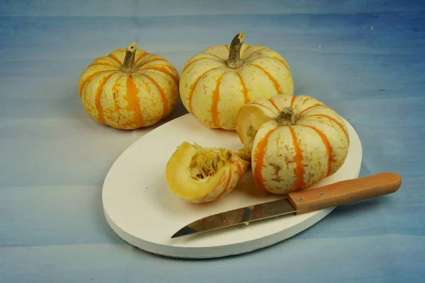 Pumpkins Slice Pumpkin Blue Background — Stock Photo, Image