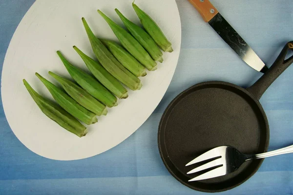 Blick Von Oben Auf Frische Grüne Okra Oder Damenfinger — Stockfoto