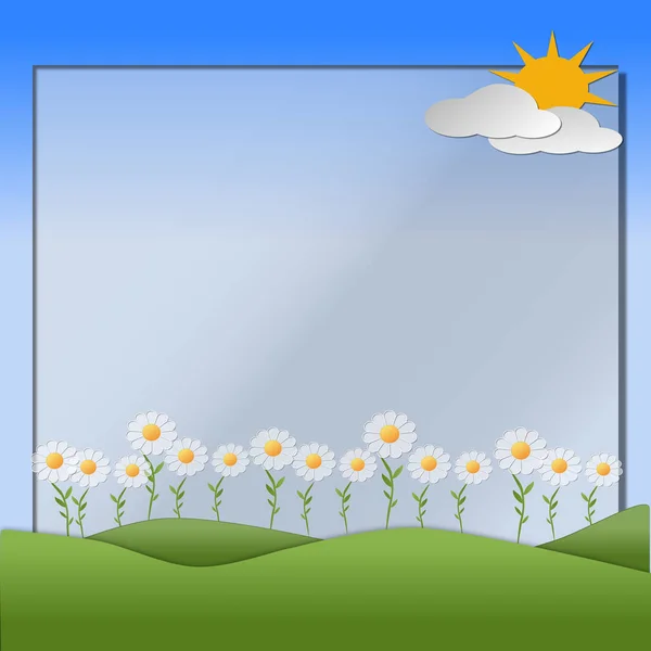 Hügel Himmel Sonne Blumen Und Wolken Die Eine Szene Des — Stockfoto