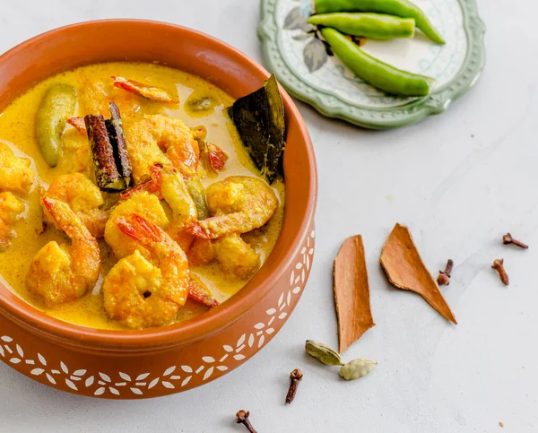 Camarones Curry Curry Tradicional Camarones Indios Una Olla Con Especias — Foto de Stock