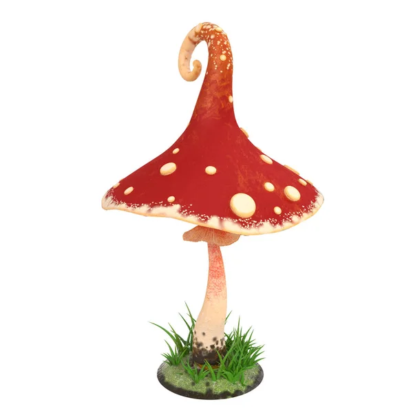 Dessin animé aux champignons rouges sur fond blanc isolé. Illustration 3d — Photo