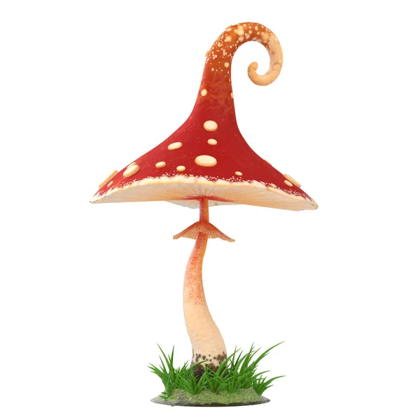 Desen animat cu ciuperci roșii pe fundal alb izolat. Ilustrație 3d — Fotografie, imagine de stoc