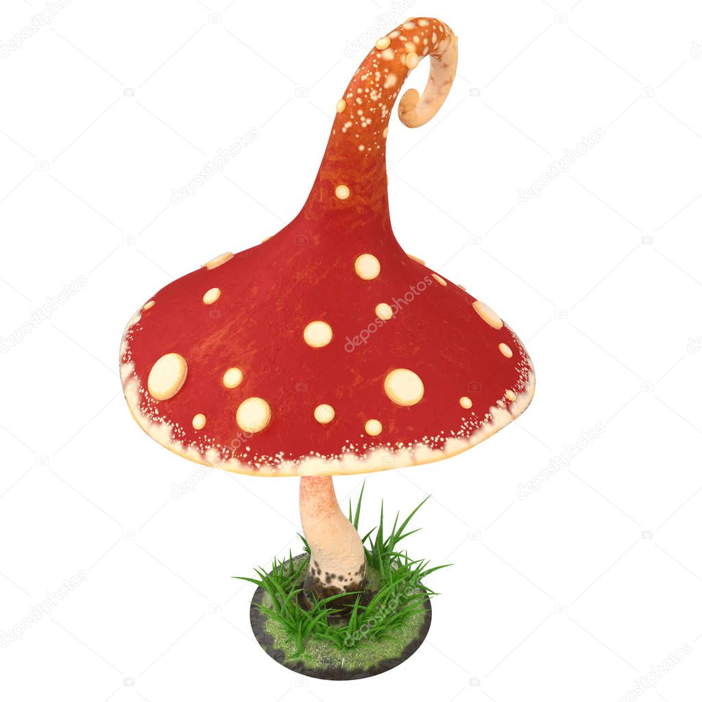 Red mushroom cartoon on white isolated background. 3d illustration
