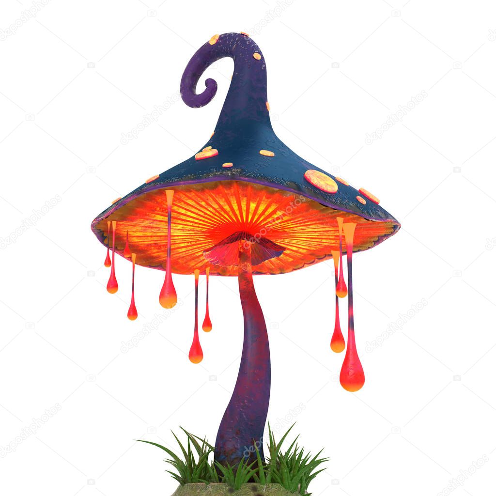 Cartoon Fantasy Magic Glowing Mushroom On White Isolated Background. 3d illustration