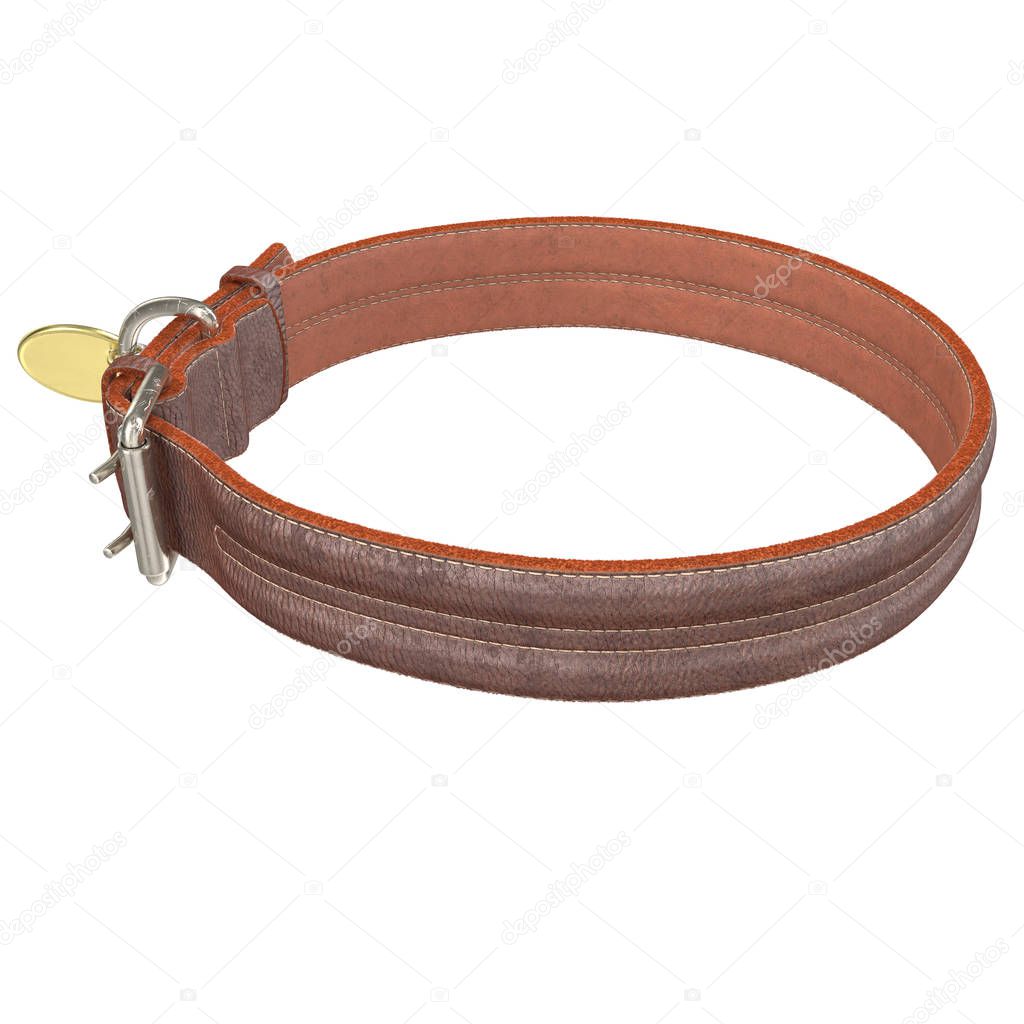 Doggy leather collar on an isolated . 3d illustration