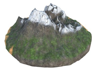 yüksek karlı dağlar izole bir beyaz zemin üzerinde. 3D çizim