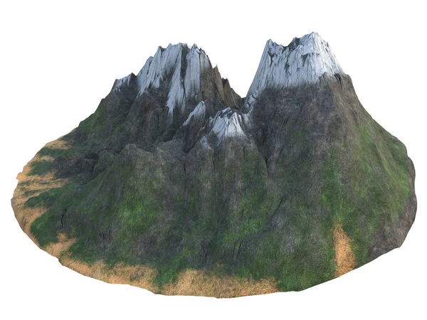 Ψηλά χιονισμένα βουνά σε ένα απομονωμένο άσπρο φόντο. 3D απεικόνιση — Φωτογραφία Αρχείου