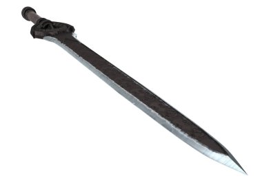 Fantezi longsword izole bir beyaz arka plan üzerinde büyük bekçi ile. 3D çizim