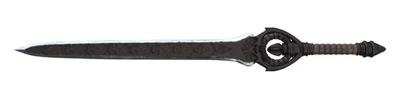 Fantasy miecz z dużą osłoną na na białym tle. ilustracja 3D — Zdjęcie stockowe