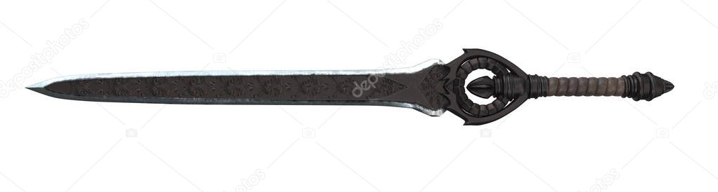 Fantasy longsword with large guard on an isolated white background. 3d illustration