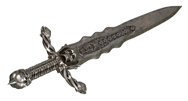 kafatası ve kemikler izole bir beyaz zemin üzerine uzun kılıçla. 3D çizim