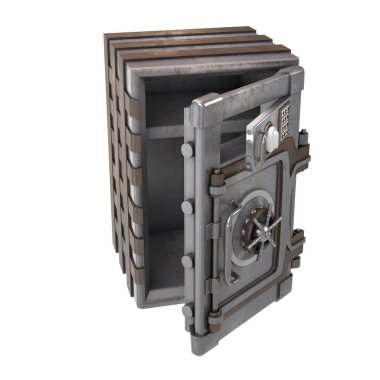 büyük demir izole bir beyaz zemin üzerine iki kapı ile güvenli açın. 3D çizim