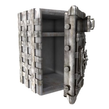 büyük demir izole bir beyaz zemin üzerine iki kapı ile güvenli açın. 3D çizim