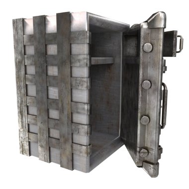 büyük demir izole bir beyaz zemin üzerine iki kapı ile güvenli açın. 3D çizim