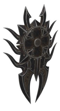 Dikenli izole bir arka plan üzerinde siyah fantezi kalkan. 3D çizim