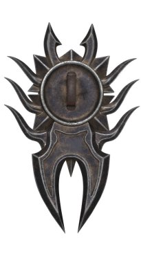 Dikenli izole bir arka plan üzerinde siyah fantezi kalkan. 3D çizim