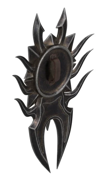 Fantasy black shield with spikes on an isolated background. 3d illustration — Stock Photo, Image