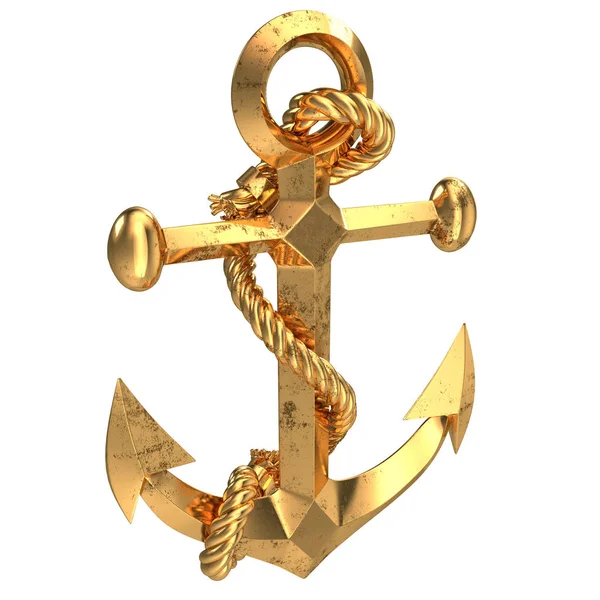 Złotą kotwicę morską na na białym tle. ilustracja 3D — Zdjęcie stockowe