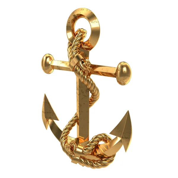 Golden sea anchor on an isolated white background. 3d illustration — Stock Photo, Image