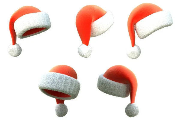 Sombrero rojo de Santa Claus sobre un fondo blanco aislado. ilustración 3d —  Fotos de Stock