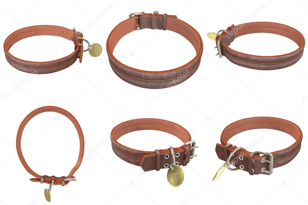 Doggy leather collar on an isolated . 3d illustration