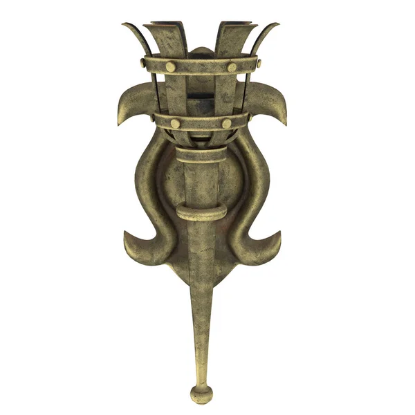 Antorcha de pared de bronce medieval sobre un fondo blanco aislado, ilustración 3d — Foto de Stock