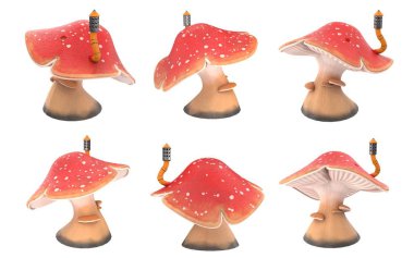 fantezi 3d illüstrasyon izole bir beyaz zemin üzerinde bir boru ile karikatür büyük mantar