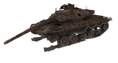 paslı muharebe tankı izole bir beyaz arka plan üzerinde zarar görmüş. 3D çizim