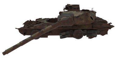 paslı muharebe tankı izole bir beyaz arka plan üzerinde zarar görmüş. 3D çizim