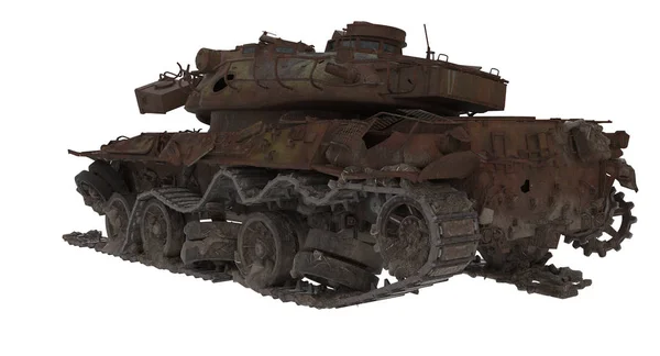 Damaged rusty battle tank on an isolated white background. 3d illustration — Stock Photo, Image