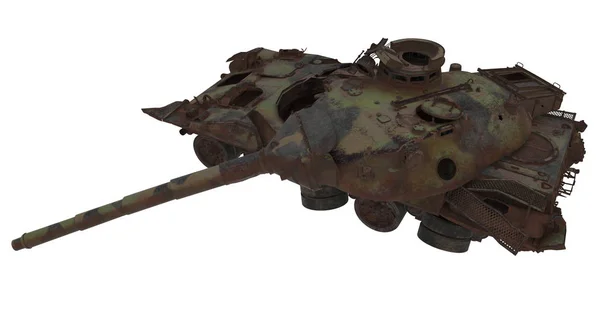 Tanque de batalha enferrujado danificado em um fundo branco isolado. ilustração 3d — Fotografia de Stock