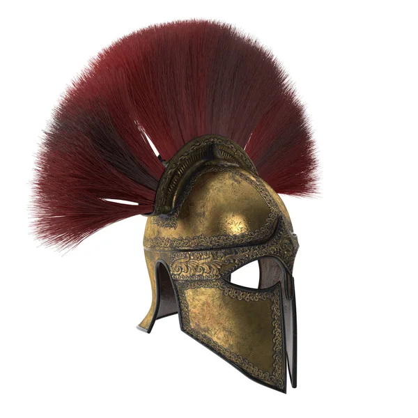 Spartaanse helm met verenkleed op een afgelegen witte achtergrond. 3D illustratie — Stockfoto