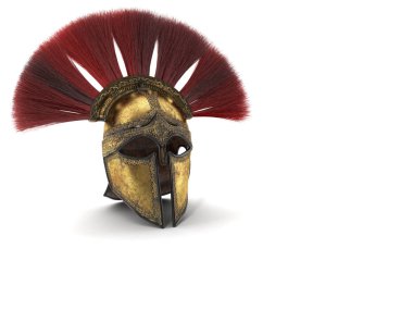 Spartalı kask kırmızı tüyleri ile. 3D çizim
