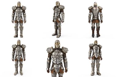 A lion full body armor suit isolated against white background. 3d illustration clipart