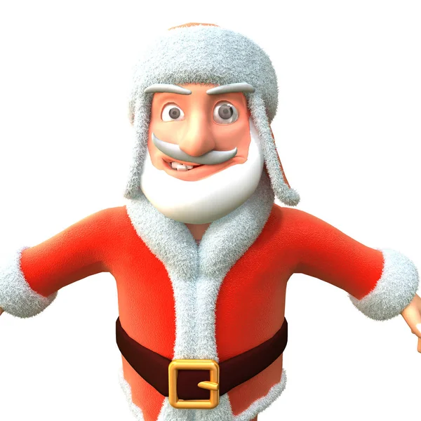 Crazy santa rajzfilm egy elszigetelt fehér háttér. 3D-s illusztráció — Stock Fotó