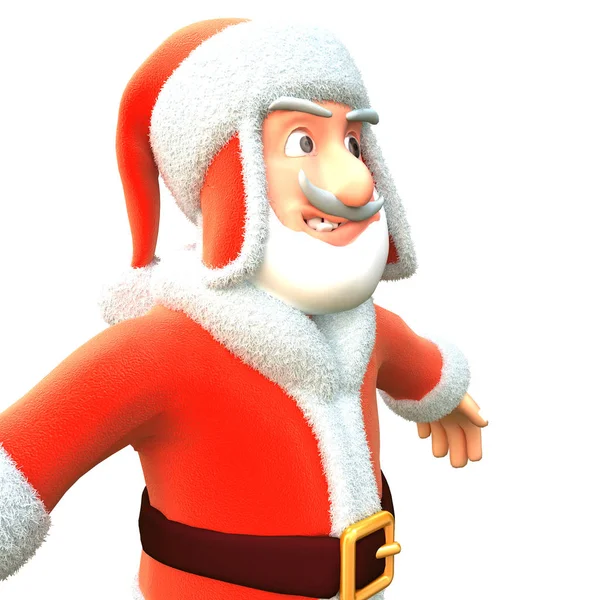 Pazzo cartone animato Santa su uno sfondo bianco isolato. Illustrazione 3d — Foto Stock