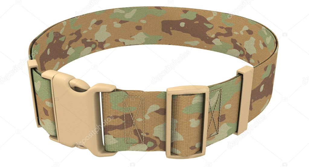 military camouflage belt on an isolated white background. 3d illustration