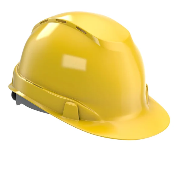 Casque de construction jaune sur un fond blanc isolé. Illustration 3d — Photo