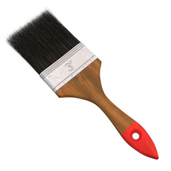 Trä pensel för att måla på en isolerad vit bakgrund. 3D illustration — Stockfoto