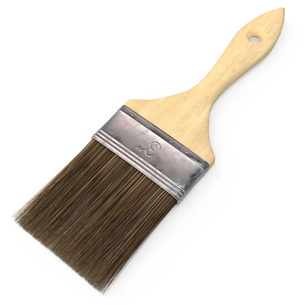 Wooden paint brush on an isolated white background. 3d illustration — Stock Photo, Image