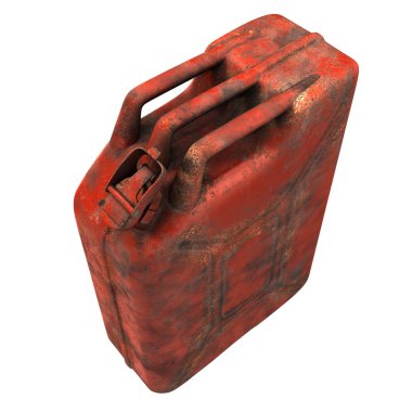 izole beyaz arka planda kırmızı paslı yakıt kabı. 3D çizim