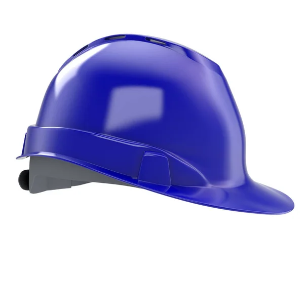 Casco da costruzione blu su sfondo isolato. Illustrazione 3d — Foto Stock