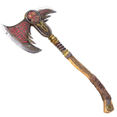 Izole beyaz bir arka plan üzerinde Viking fantezi balta. 3d illüstrasyon